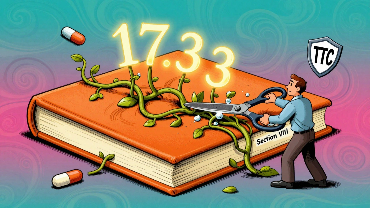 Giant orange book with tangled patents being pruned by a generic company worker, leaving only non-infringing uses, in swirling psychedelic colors.