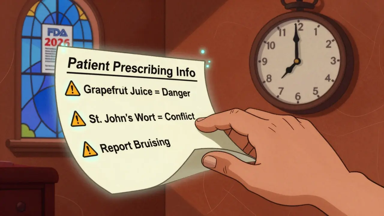 A glowing paper insert transforming into vital safety warnings, with futuristic simplified labels emerging in the background.