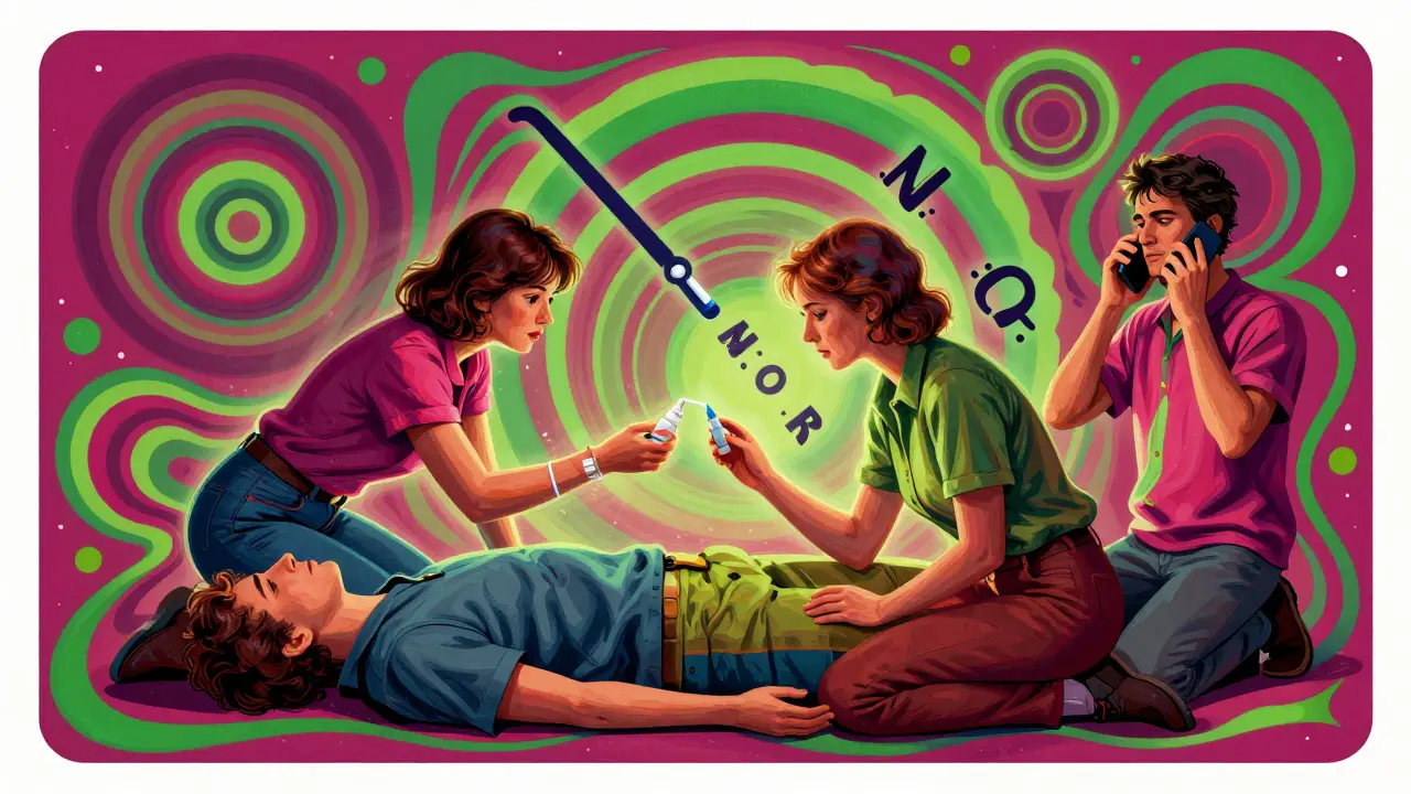 Family administering naloxone and calling emergency services