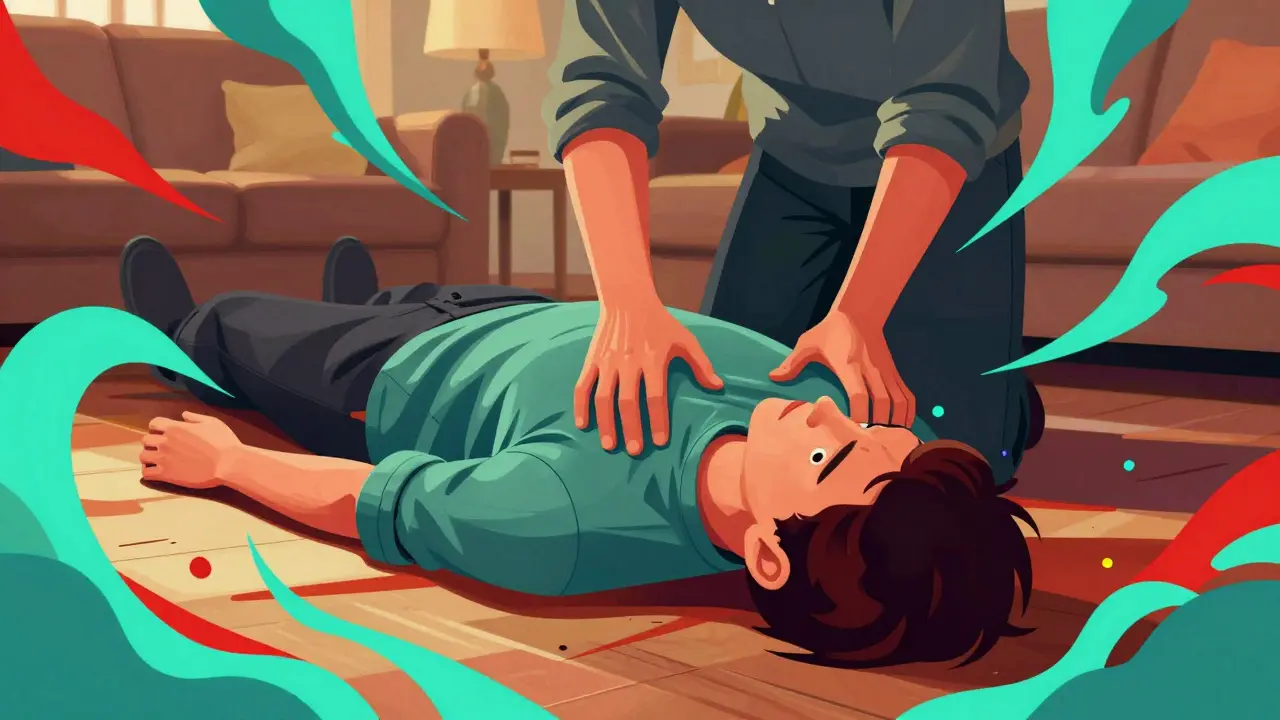 Person unresponsive with family checking overdose signs