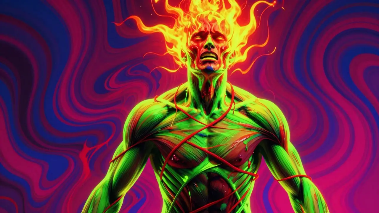 Abstract figure experiencing severe fever and muscle rigidity symptoms.