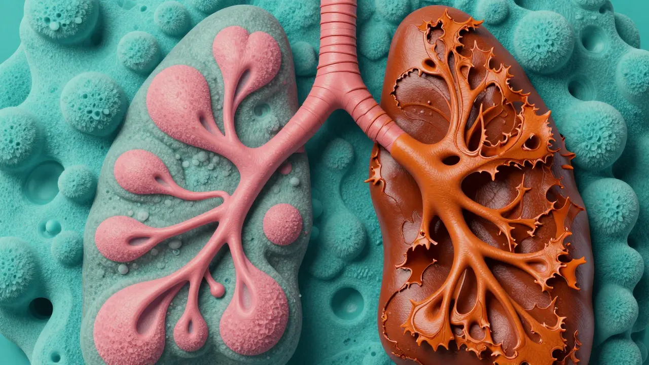 Abstract conceptual art showing the transition of lung tissue from soft sponge to stiff leather.