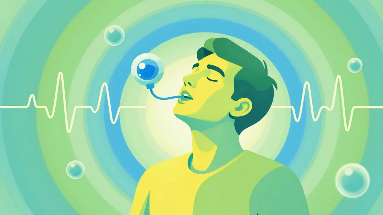 Colorful psychedelic illustration of a person recovering their breath and health.