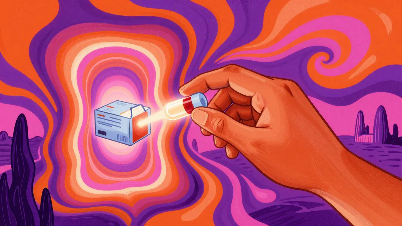 Surreal illustration of a digital pharmacy order transforming into a delivery package