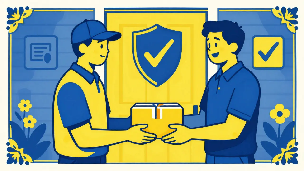 Courier delivering a verified prescription package to a customer