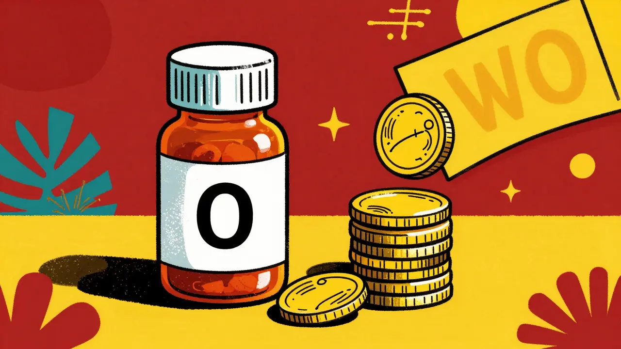 Groovy art of generic medicine bottle and savings coupons