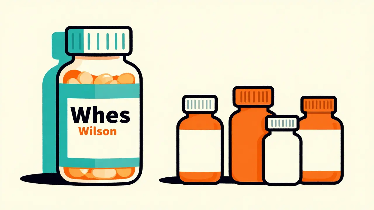 Illustration comparing brand name and generic medication bottles