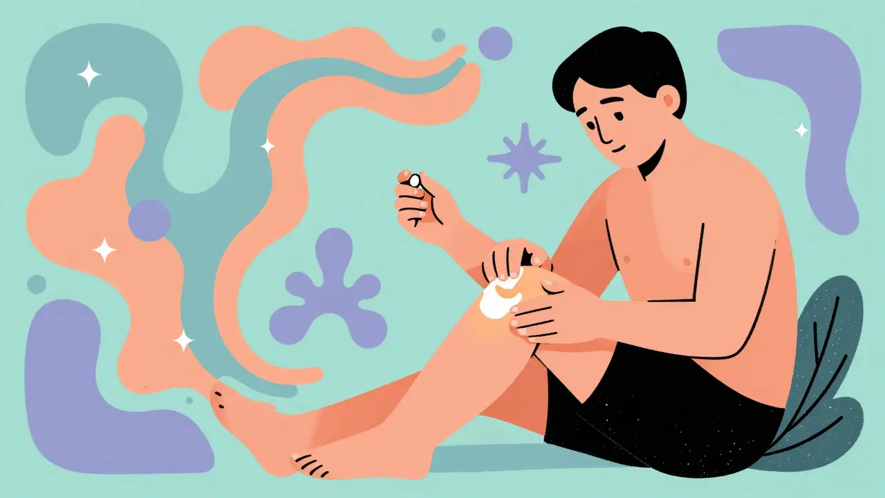 Illustration of patient using topical cream and acetaminophen as safer pain relief options