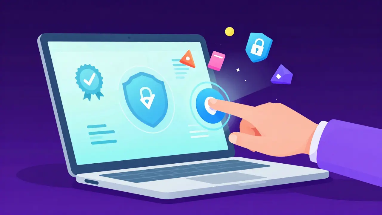 Secure online purchase interface with safety verification icons