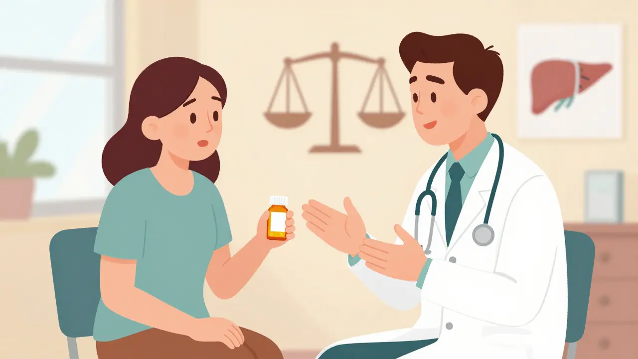 Doctor and patient discussing medication options in a calm clinic