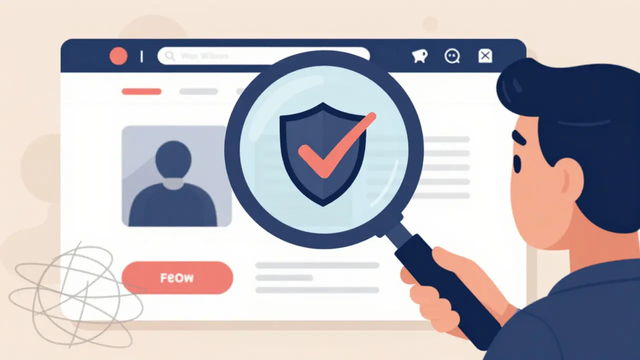 Magnifying glass checking a website for safety and legitimacy